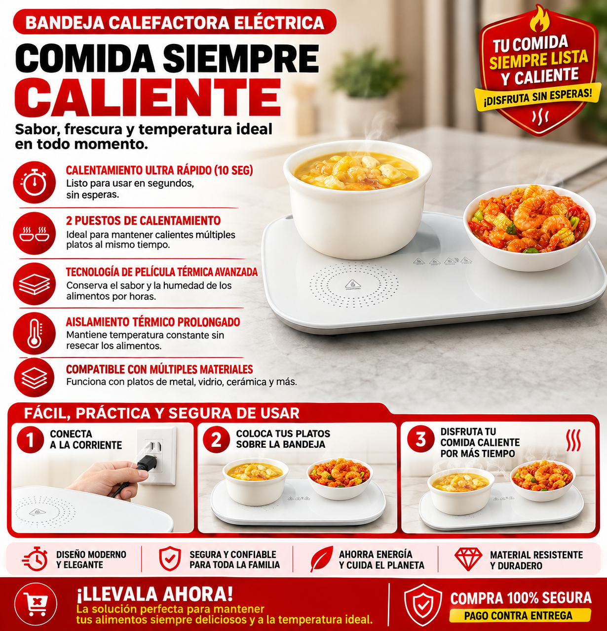 Bandeja Calefactora Eléctrica para Servir – Sirve la Comida Caliente Toda la Reunión