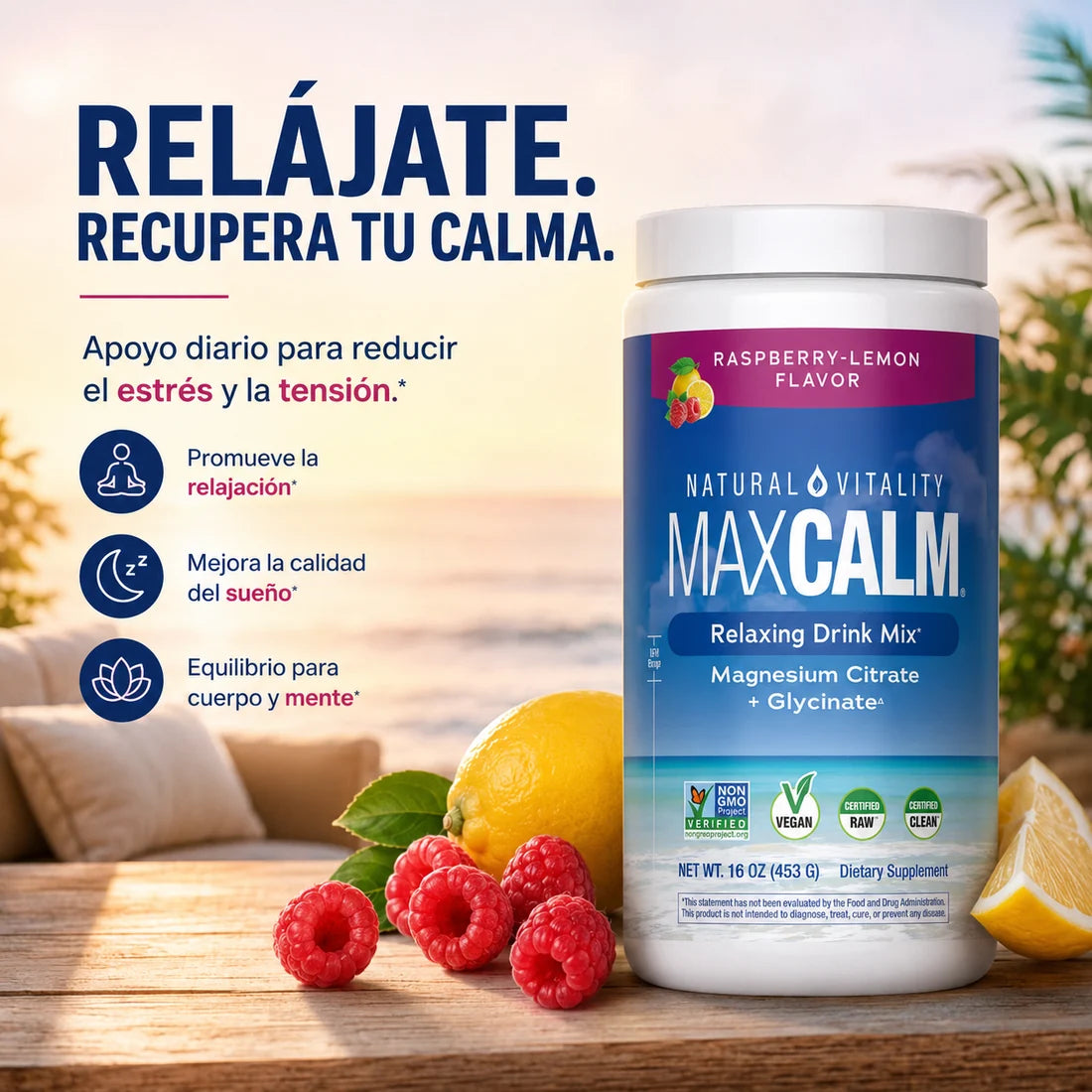 MaxCalm — Magnesio Relajante en Polvo · Citrato + Glicinato