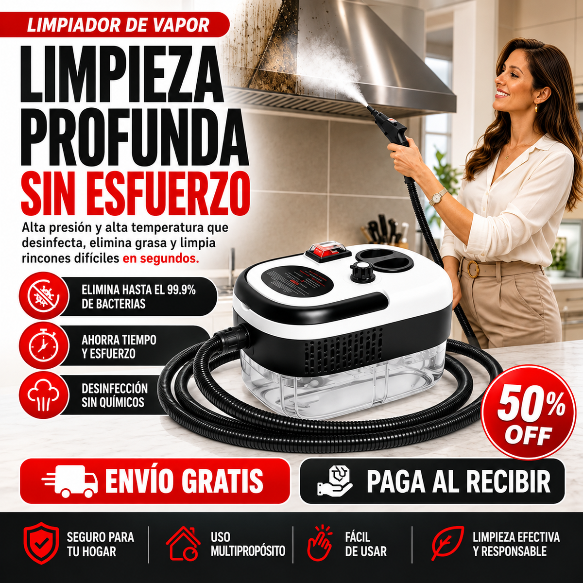 Limpiadora a Vapor Multifuncior - Oferta Especial 50% OFF Solo Hoy 🎁